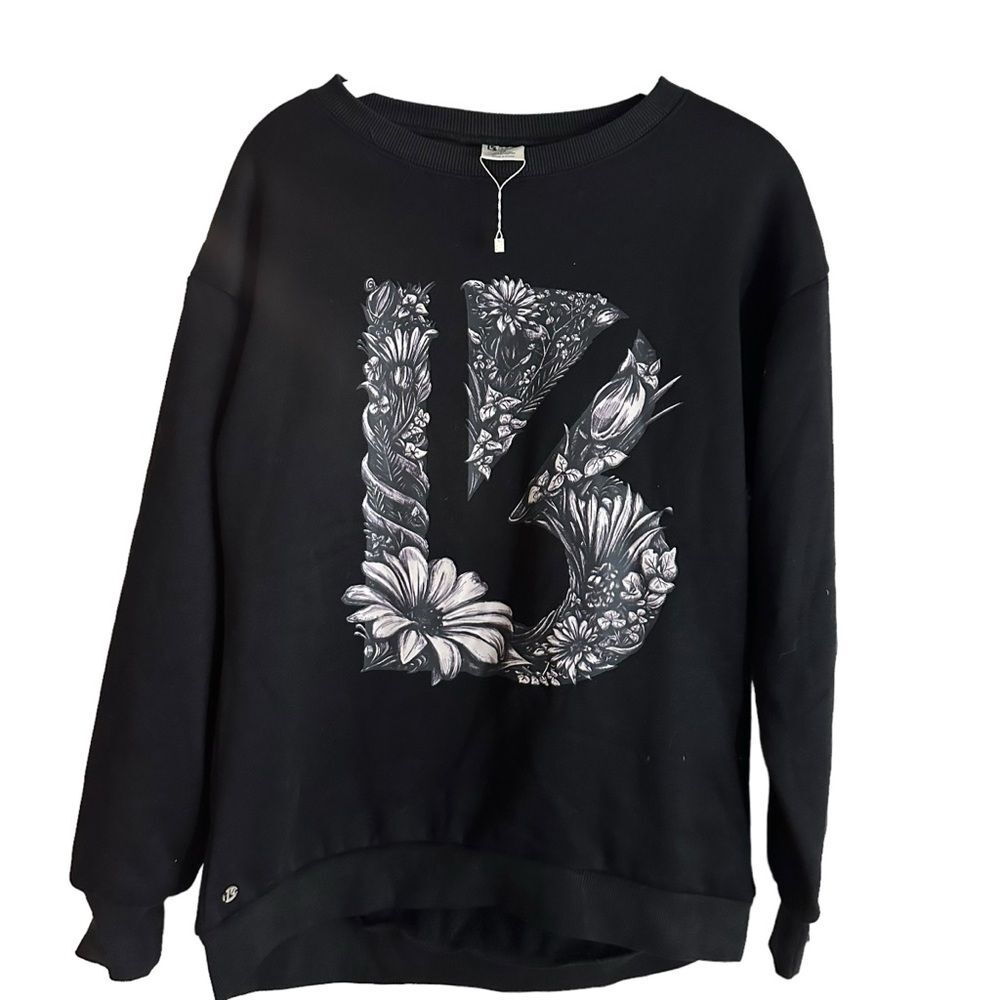 Buffbunny Collection Sweatshirt Women XS Black Floral Logo Crewneck Pullover